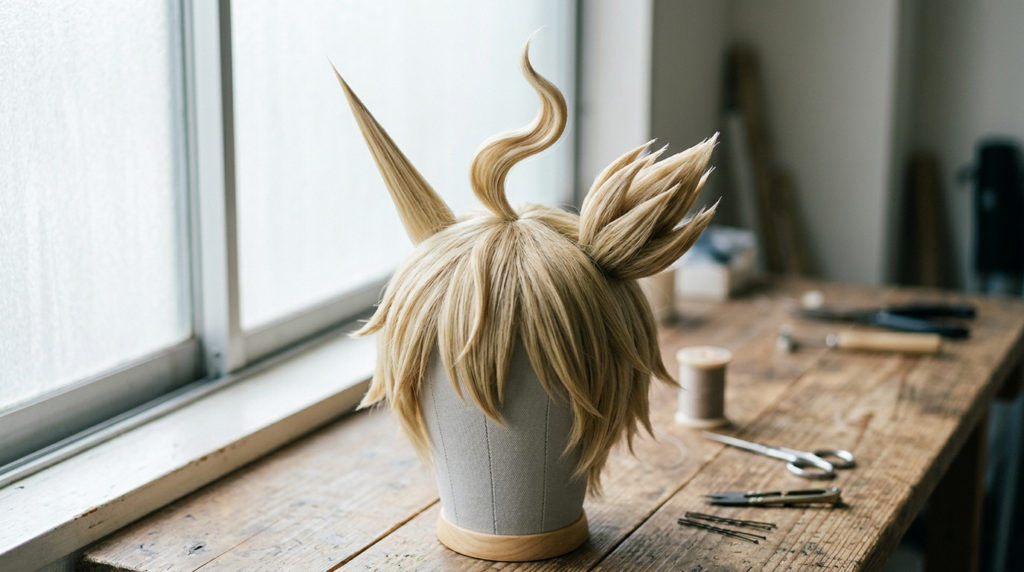 3種類のアホ毛タイプのウィッグディスプレイ