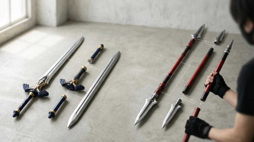 分解線が入った大型コスプレ武器のイラスト