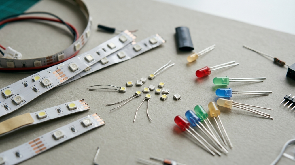 コスプレ用に使われるテープLEDやチップLEDなどの部品写真